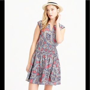 J Crew Silk Smocked-Waist Dress in Paisley, Sz 10
